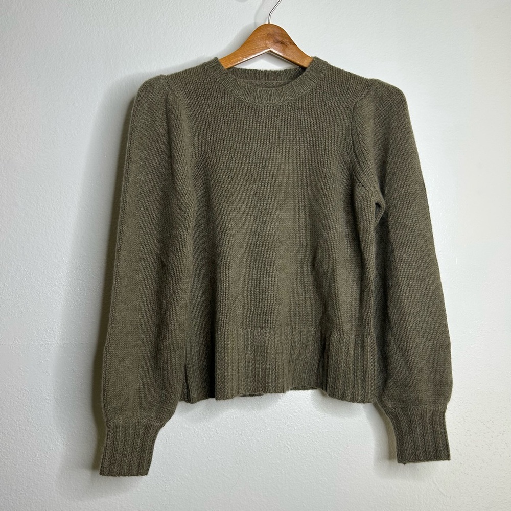 NWT NEW 100% Cashmere Green Textured Puff Sleeve Sweater Green Size XS